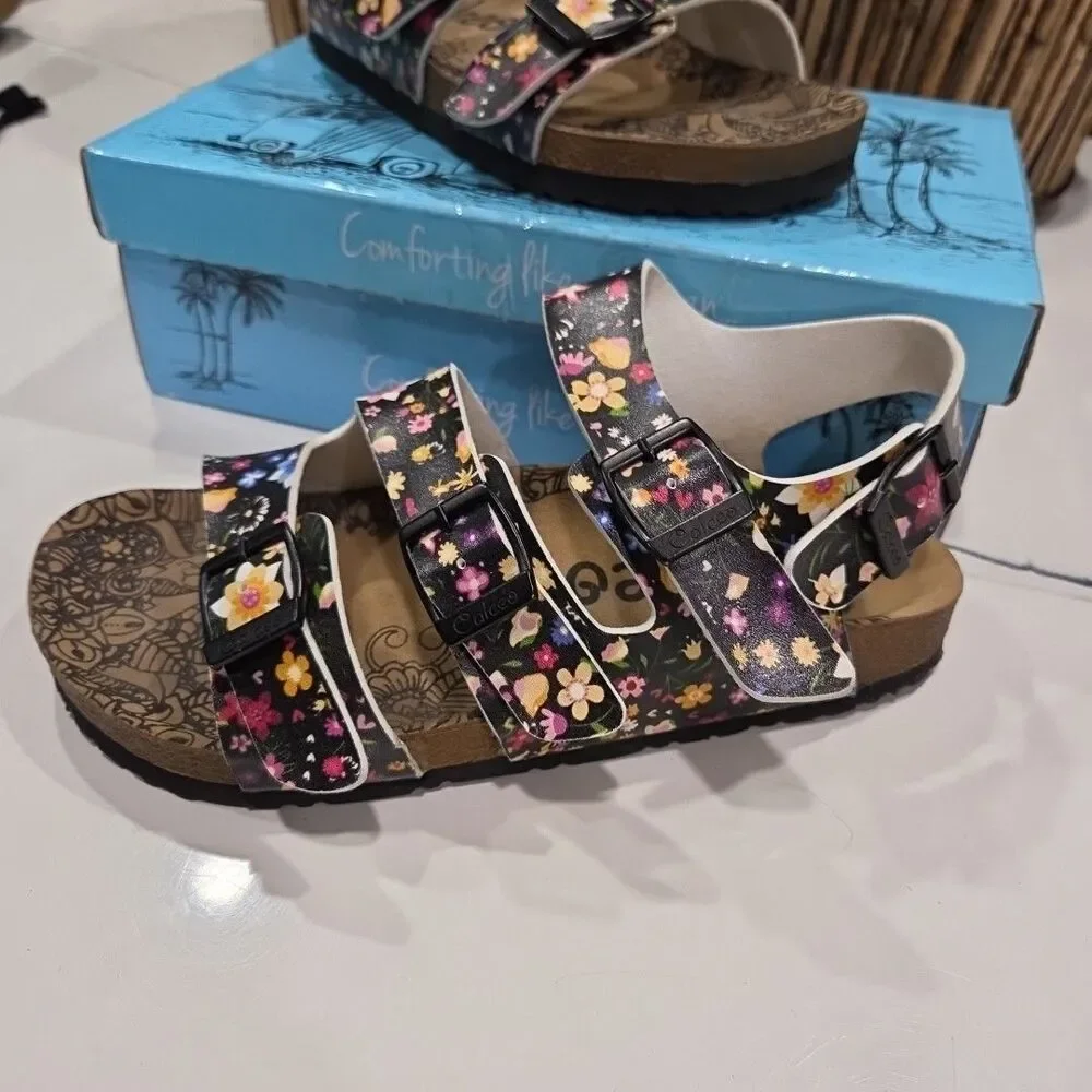 Calceo Women's Floral Four Strap Sandal (Size 8.5-9 or 39) NWB READ SHELF